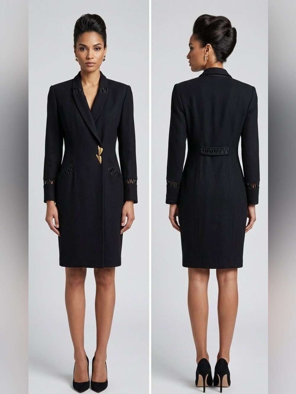 Vintage 80s Jackie K. virgin wool Dress with Gold Accents